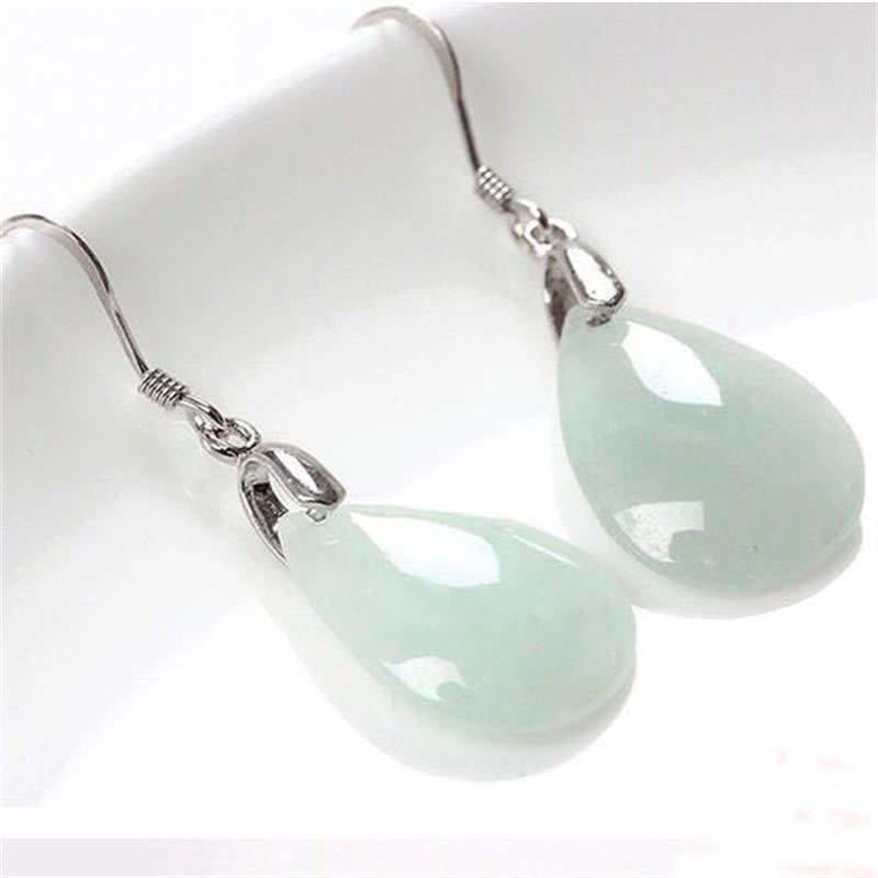 KarmaRipple's 925 Sterling Silver Jade Water Drop Fortune Dangle Earrings p1