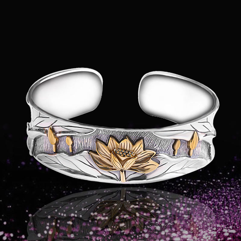 KarmaRipple's 925 Sterling Silver Lotus Flower Calm Bracelet Adjustable Bangle p13