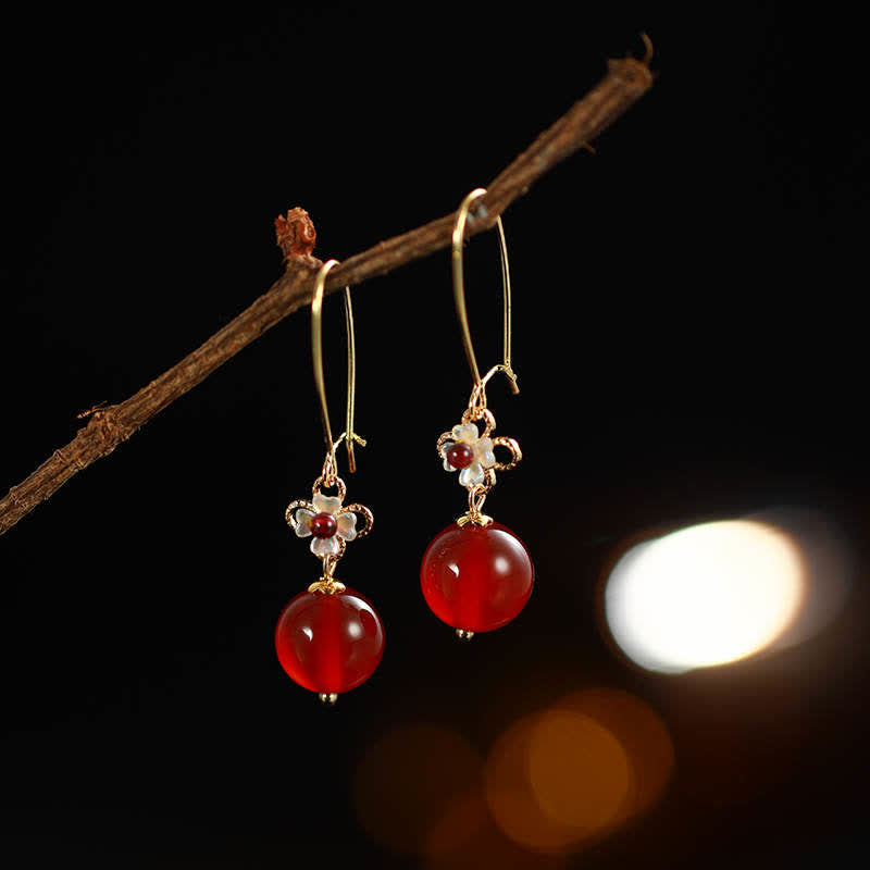 KarmaRipple's 925 Sterling Silver Red Agate Flower Beaded Confidence Earrings p1