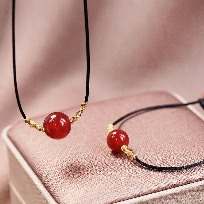 KarmaRipple's Authentic Red Agate Chalcedony Self-acceptance Confidence String Bead Bracelet Pendant Necklace p14