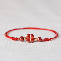 KarmaRipple's Four Leaf Clover Cinnabar Blessing Calm String Bracelet Anklet