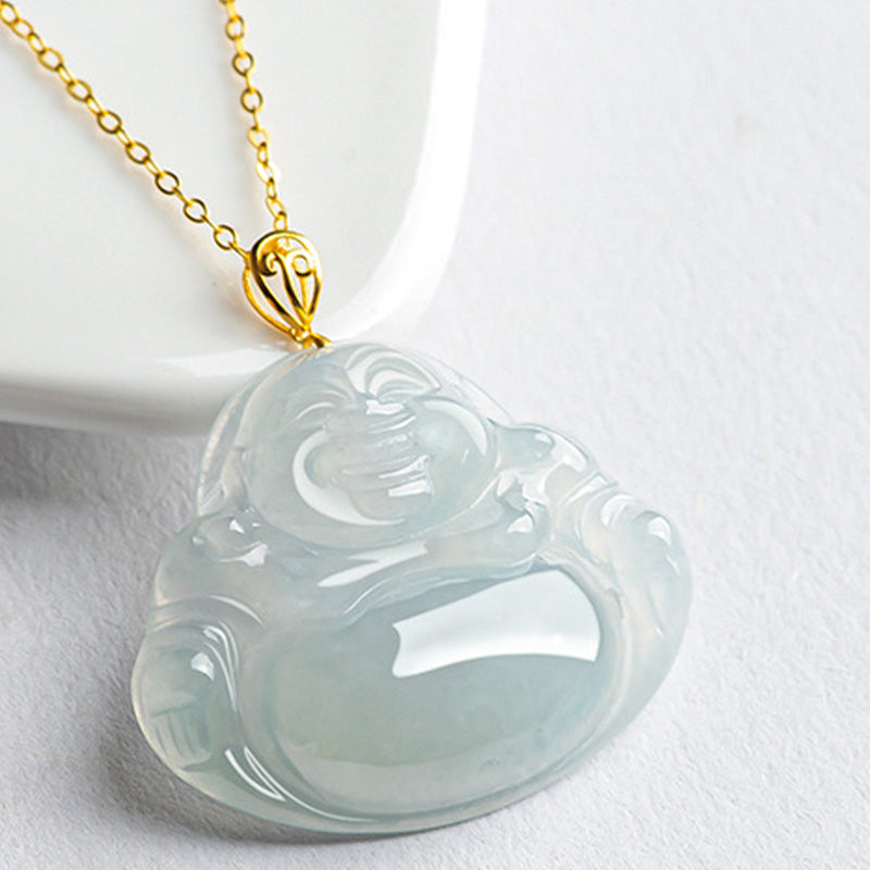 KarmaRipple's Laughing Buddha Authentic Jade 18K Gold Abundance Pendant Necklace p5