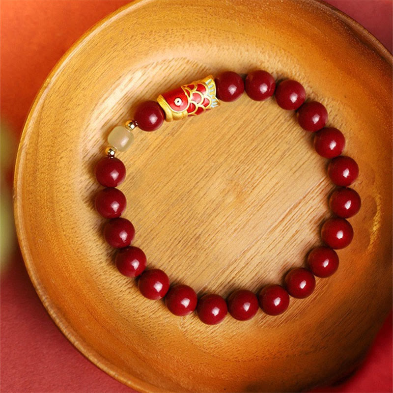 KarmaRipple's Authentic Cinnabar Fortunate Koi Fish Hetian Jade Bead Blessing Bracelet p2