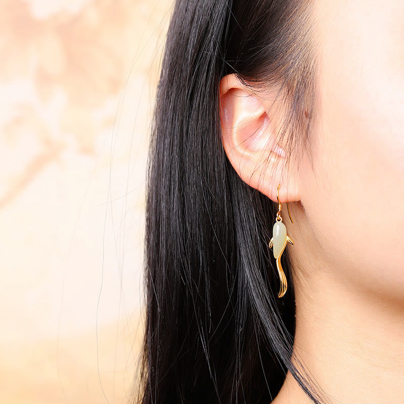 KarmaRipple's Fish Pattern Jade Fortune Dangle Drop Earrings p4