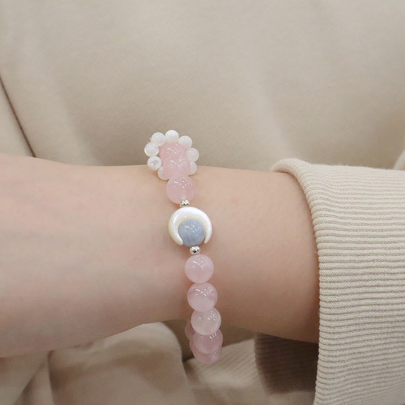 KarmaRipple's 925 Sterling Silver Authentic Amethyst Aquamarine Pink Gemstone Cat's Eye Balancing Crescent Moon Bracelet p16