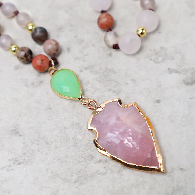 KarmaRipple's Authentic Rose Quartz Gemstone Stone Balancing Arrowhead Pendant Necklace p1