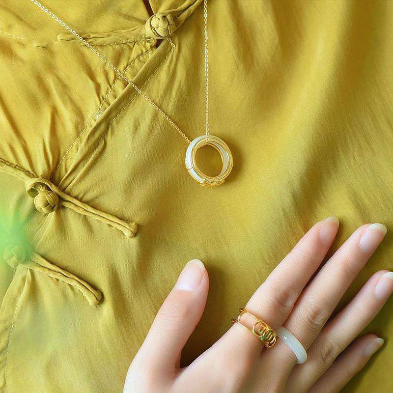 KarmaRipple's Ivory Jade Fortune Ring Pendant p5