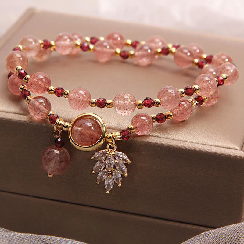 KarmaRipple's Authentic Strawberry Quartz Love Balancing Maple Leaf Talisman Double Wrap Bracelet p9