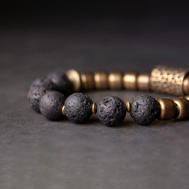 KarmaRipple's Lava Rock Stone Rainbow Obsidian Bronze Support Balancing Bracelet p4