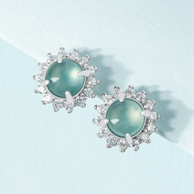 KarmaRipple's 925 Sterling Silver Round Jade Fortune Abundance Stud Earrings p2