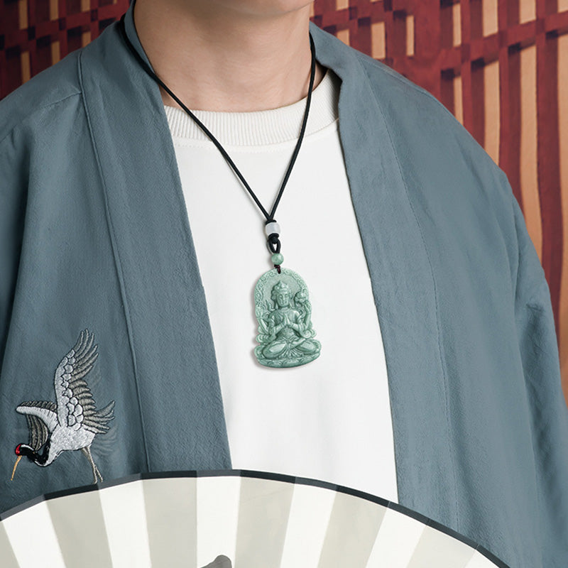 KarmaRipple's Four-armed Avalokitesvara Authentic Jade Amulet Blessing String Pendant p2