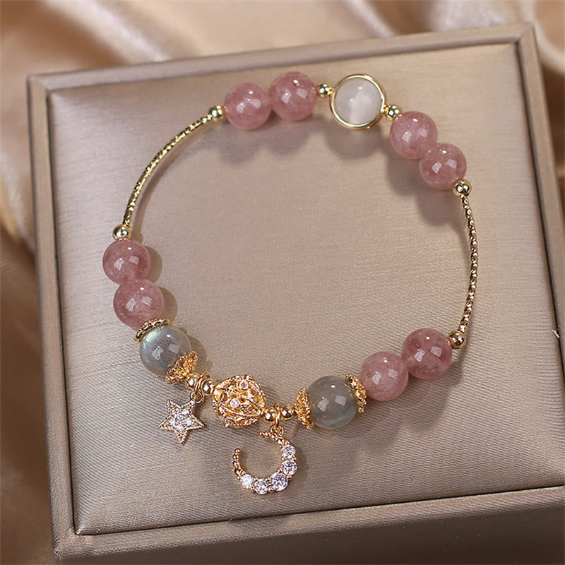 KarmaRipple's Strawberry Quartz Moonstone Moon Star Love Bracelet p13