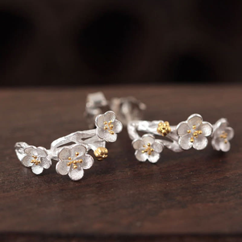 KarmaRipple's 925 Sterling Silver Plum Blossom Floral Blessing Earrings p12