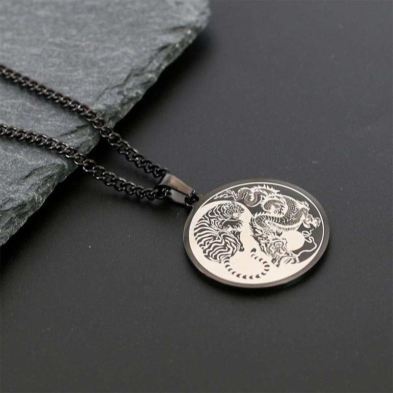 KarmaRipple's Tiger Dragon Titanium Steel Chain Pendant Balance Necklace p5
