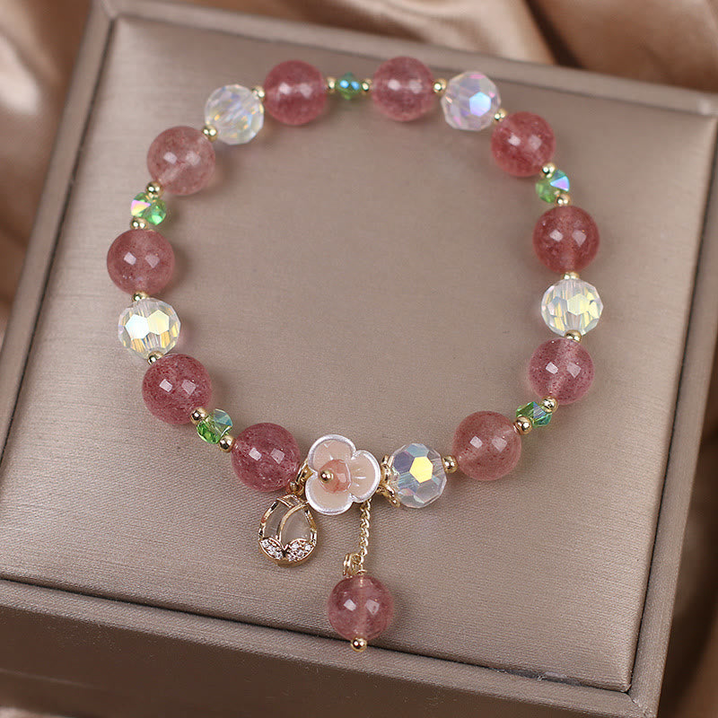 KarmaRipple's Strawberry Quartz Rutilated Quartz Fluorite Flower Balancing Bracelet p6