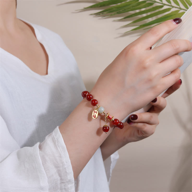 KarmaRipple's Authentic Red Agate Jade Confidence Fortune Blessing Talisman Bracelet p4