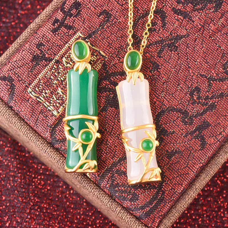 KarmaRipple's Ivory Jade Cyan Jade Bamboo Protection Pendant Necklace p11