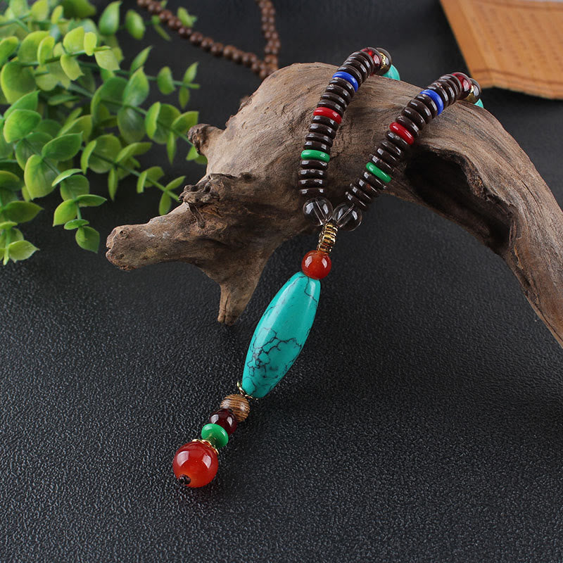KarmaRipple's Wenge Wood Turquoise Stone Protection Calm Pendant Necklace p3
