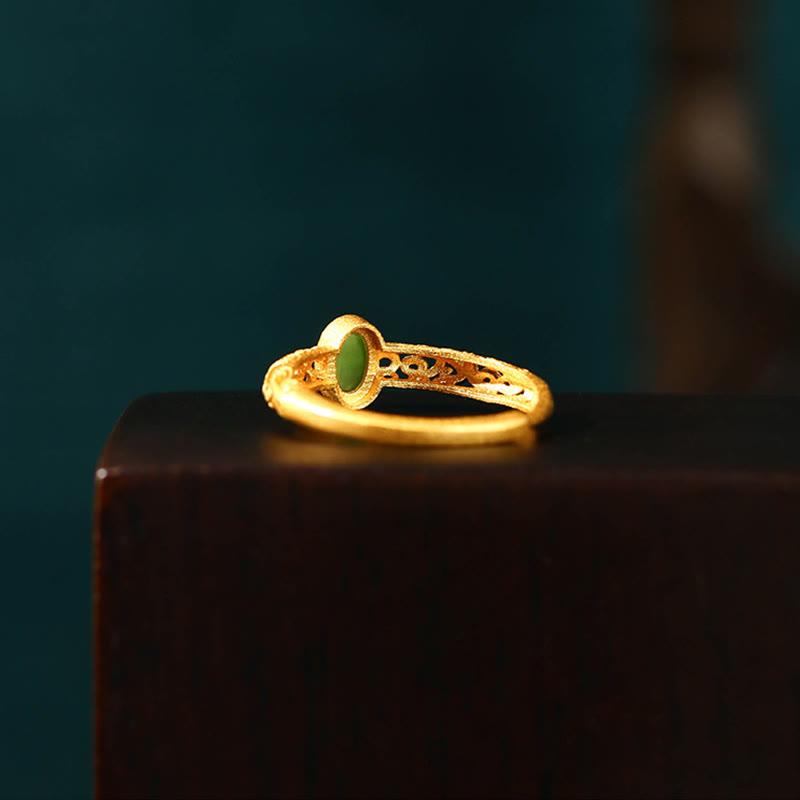 KarmaRipple's Auspicious Cloud Pattern Cyan Jade Fortune Adjustable Ring p4