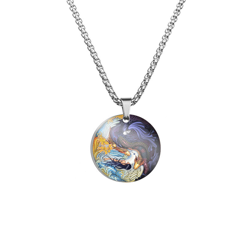 KarmaRipple's Yin Yang Koi Fish Dragon Titanium Steel Balance Pendant Necklace ( p24