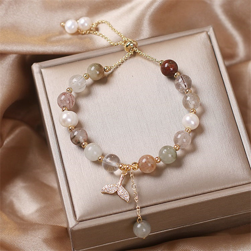 KarmaRipple's Strawberry Quartz Rutilated Quartz Fishtail Talisman Balancing Bracelet p9