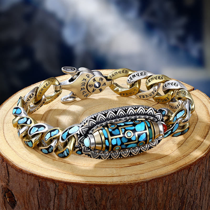 KarmaRipple's Tibetan Nine-Eye Dzi Bead Om Mani Padme Hum Turquoise Protection Rotatable Bracelet p1