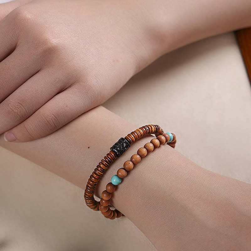 KarmaRipple's Sandalwood Small Leaf Red Sandalwood Thuja Sutchuenensis Boxwood Turquoise Protection Double Wrap Bracelet p12