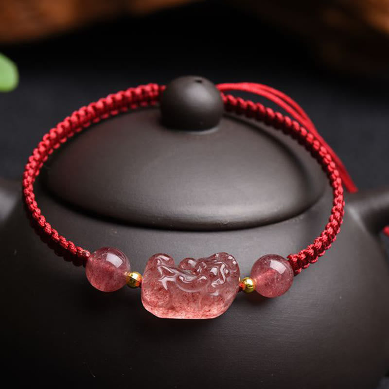 KarmaRipple's Authentic Strawberry Quartz PiXiu Fortunate Red String Bracelet p2