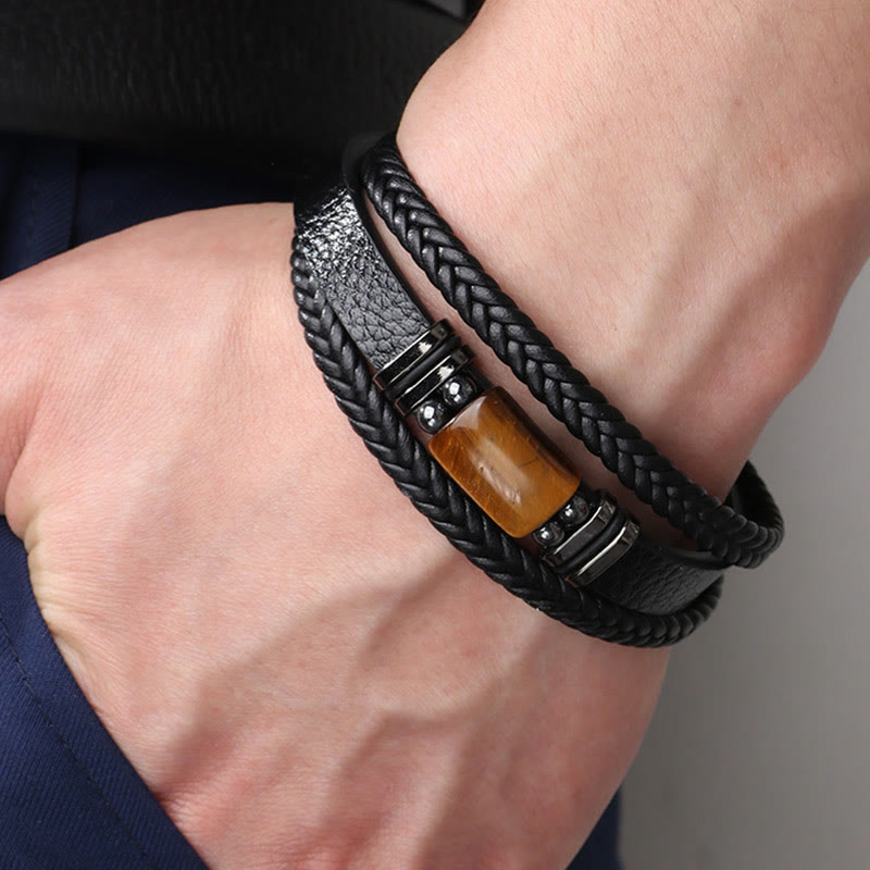 KarmaRipple's Tiger Eye Power Magnetic Buckle Multilayered Leather Bracelet p5