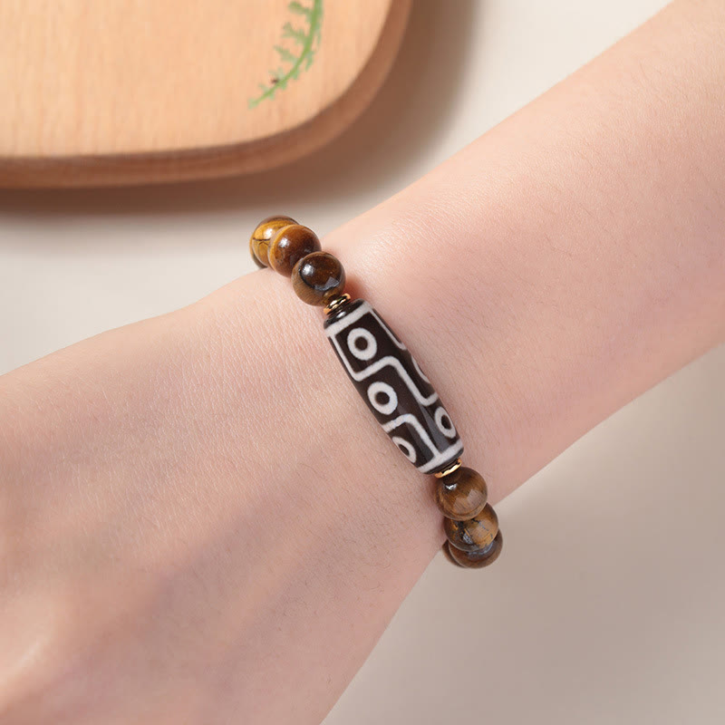 KarmaRipple's Tibetan Tiger Eye Tourmaline Nine-Eye Dzi Bead Protection Bracelet p6