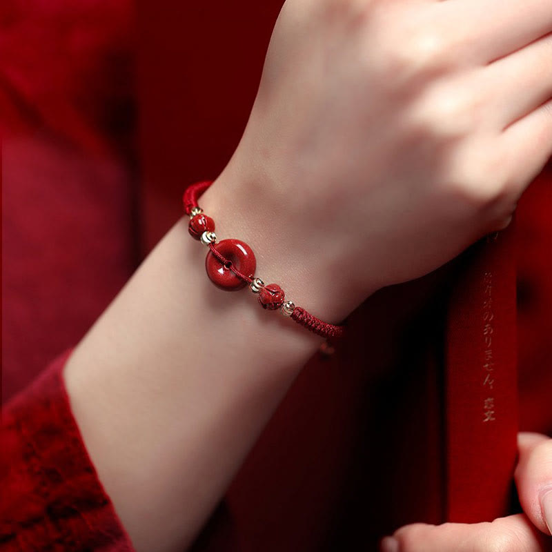 KarmaRipple's Handmade Lotus Cinnabar Peace Buckle Blessing Braid Bracelet p6