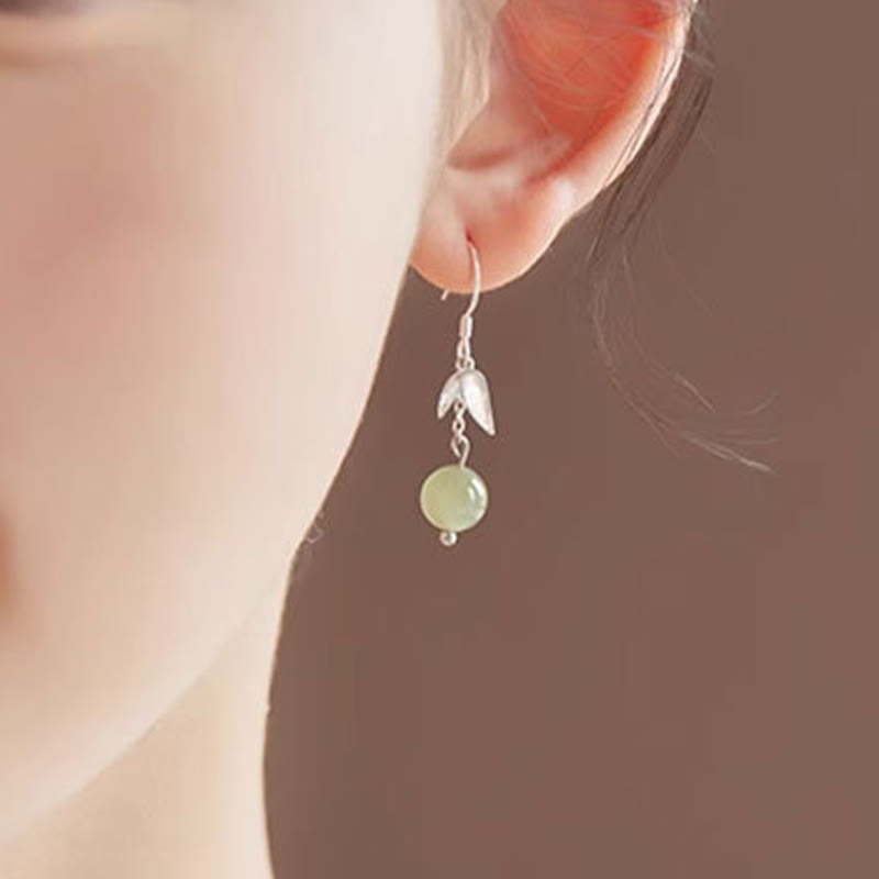 KarmaRipple's 999 Sterling Silver Hetian Jade Bead Bamboo Leaf Fortune Drop Dangle Earrings p7