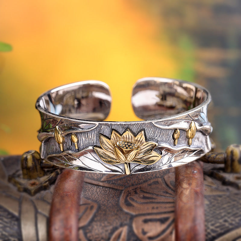 KarmaRipple's 925 Sterling Silver Lotus Flower Calm Bracelet Adjustable Bangle p2