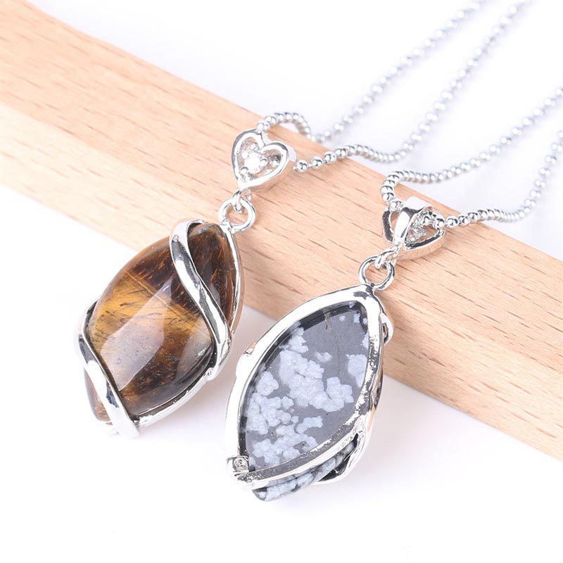 KarmaRipple's Marquise Pattern Authentic Gemstone Stone Talisman Pendant Necklace p31