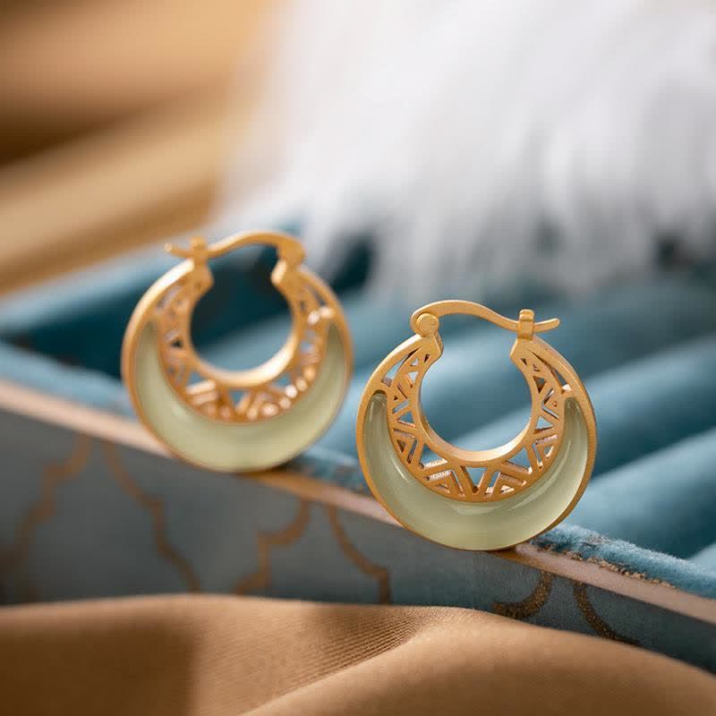 KarmaRipple's Crescent Moon Jade Prosperity Drop Earrings p5