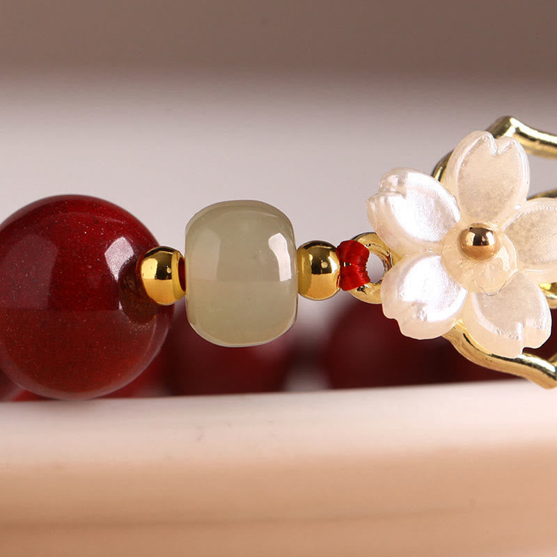 KarmaRipple's Authentic Cinnabar Jade Beaded Tridacna Stone Flower Blessing Bracelet p10