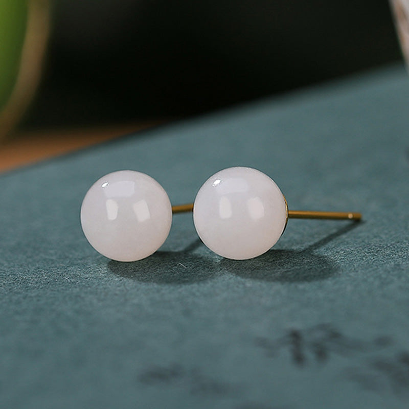 KarmaRipple's 925 Sterling Silver Round Ivory Jade Blessing Stud Earrings p10