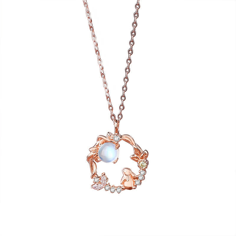KarmaRipple's 925 Sterling Silver Year of the Rabbit Moonstone Moon Flower Pattern Pendant Necklace Bracelet Earrings p11