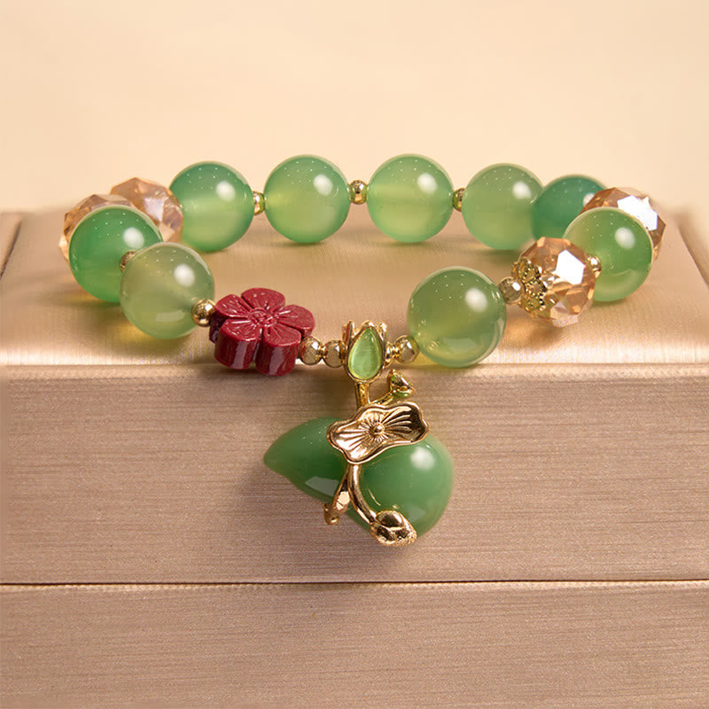 KarmaRipple's Authentic Red Agate Green Agate Gourd Cinnabar Flower Beadwork Confidence Bracelet p1