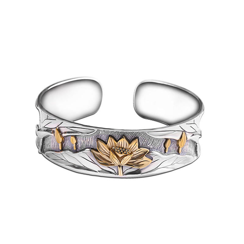 KarmaRipple's 925 Sterling Silver Lotus Flower Calm Bracelet Adjustable Bangle p16