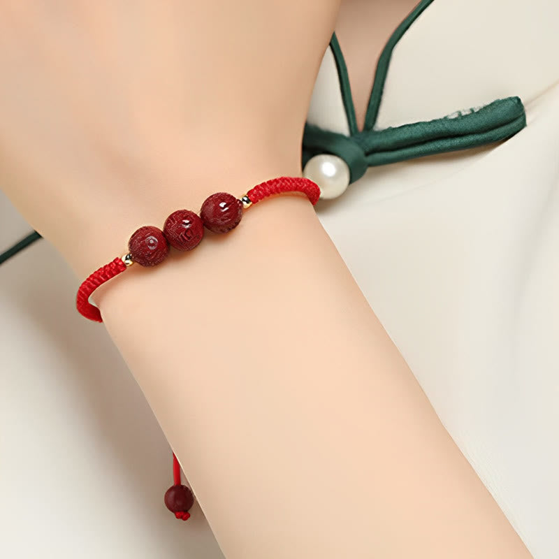 KarmaRipple's Handmade Cinnabar Om Mani Padme Hum Engraved Beadwork Blessing Woven Bracelet p8