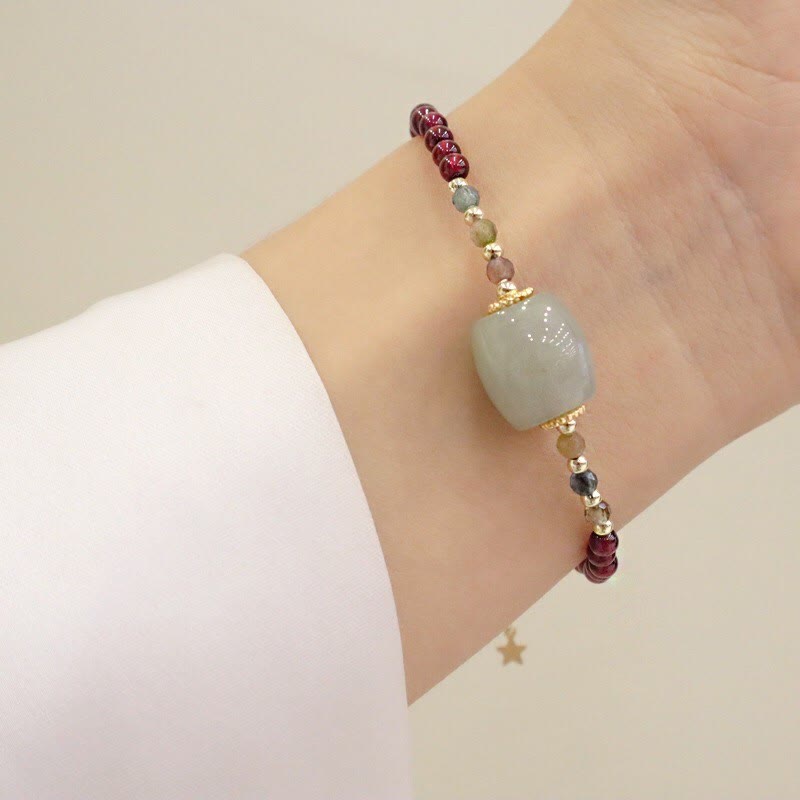 KarmaRipple's Garnet Jade Bead Peace Buckle Protection Bracelet p3