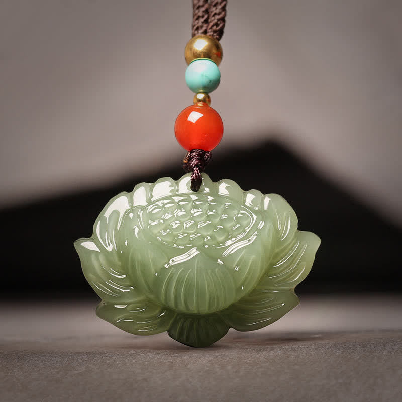 KarmaRipple's Hetian Cyan Jade Lotus Flower Success Pendant Necklace p1