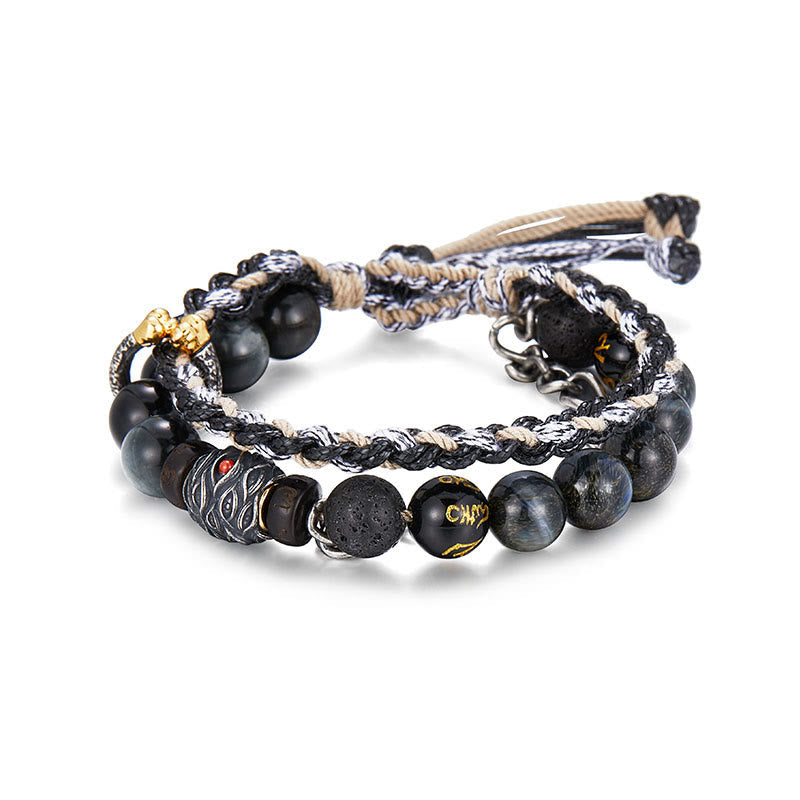 KarmaRipple's 925 Sterling Silver Lava Rock Eagle's Eye Stone Fortunate Beadwork Handmade Balancing Bracelet p3