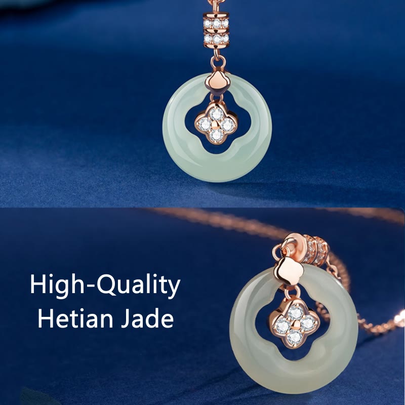 KarmaRipple's 925 Sterling Silver Authentic Hetian Jade Fortunate Four Leaf Clover Zircon Pendant Necklace With Gift Box p11