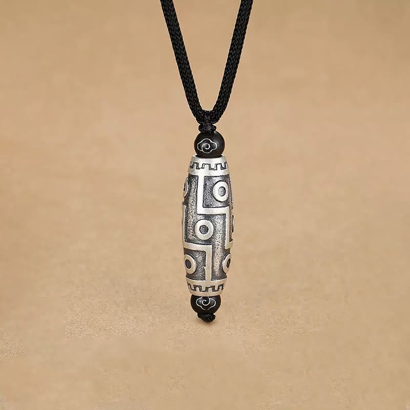 KarmaRipple's Tibet Nine-Eye Dzi Bead Pattern Bronze Auspicious Clouds Wealth Pendant Necklace p1
