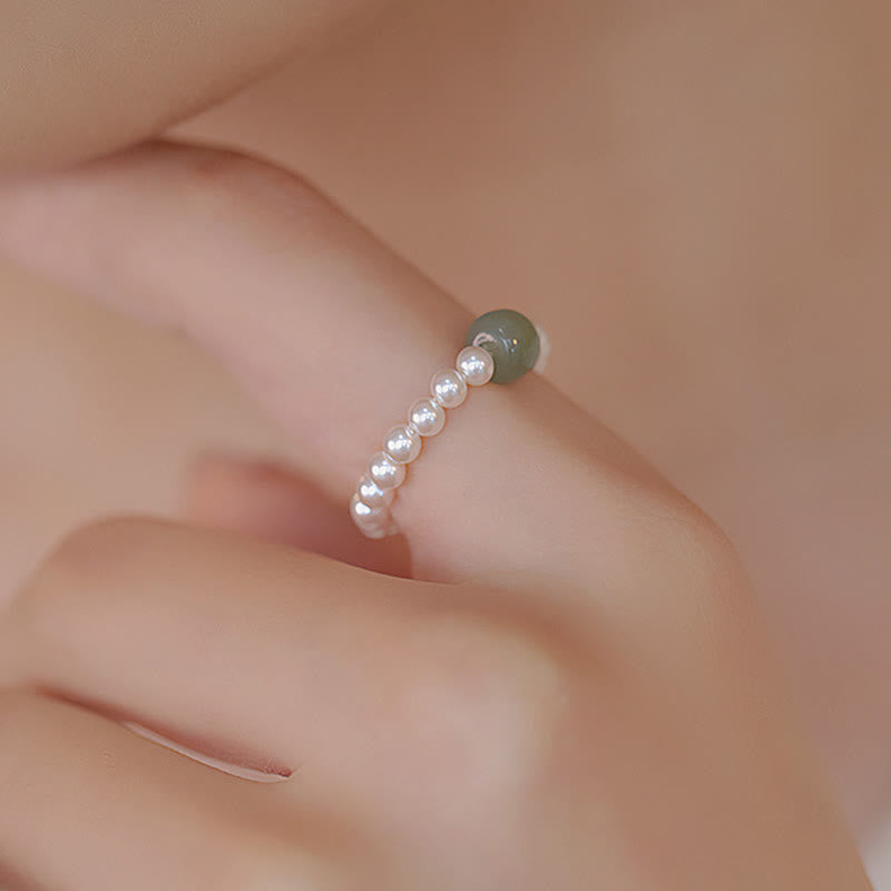 KarmaRipple's Round Jade Pearl Beadwork Fortune Ring p11