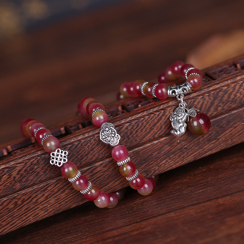 KarmaRipple's Authentic Watermelon Tourmaline PiXiu Elephant Positive Triple Wrap Bracelet p7