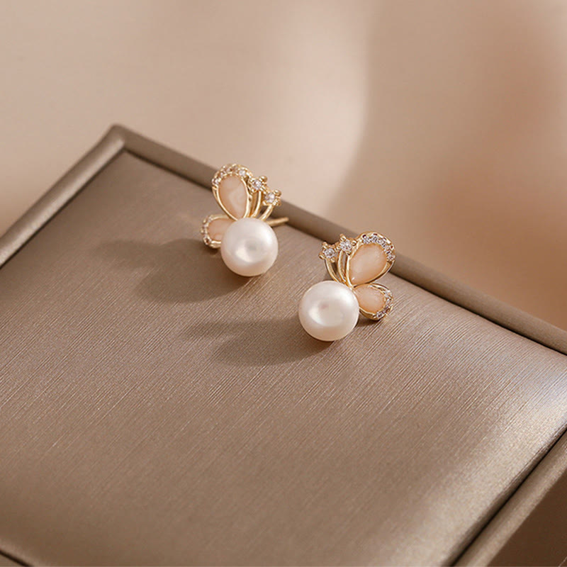 KarmaRipple's 18K Gold Pearl Butterfly Love Freedom Stud Earrings p4