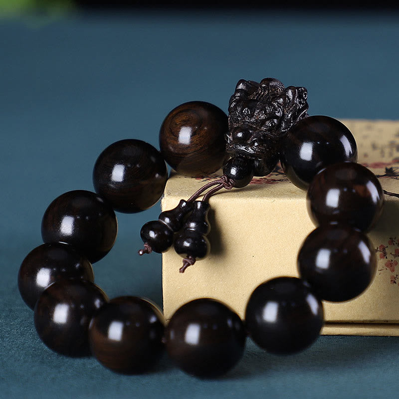 KarmaRipple's Rosewood Green Sandalwood Small Leaf Red Sandalwood Agarwood Dragon Carved Protection Bracelet p33